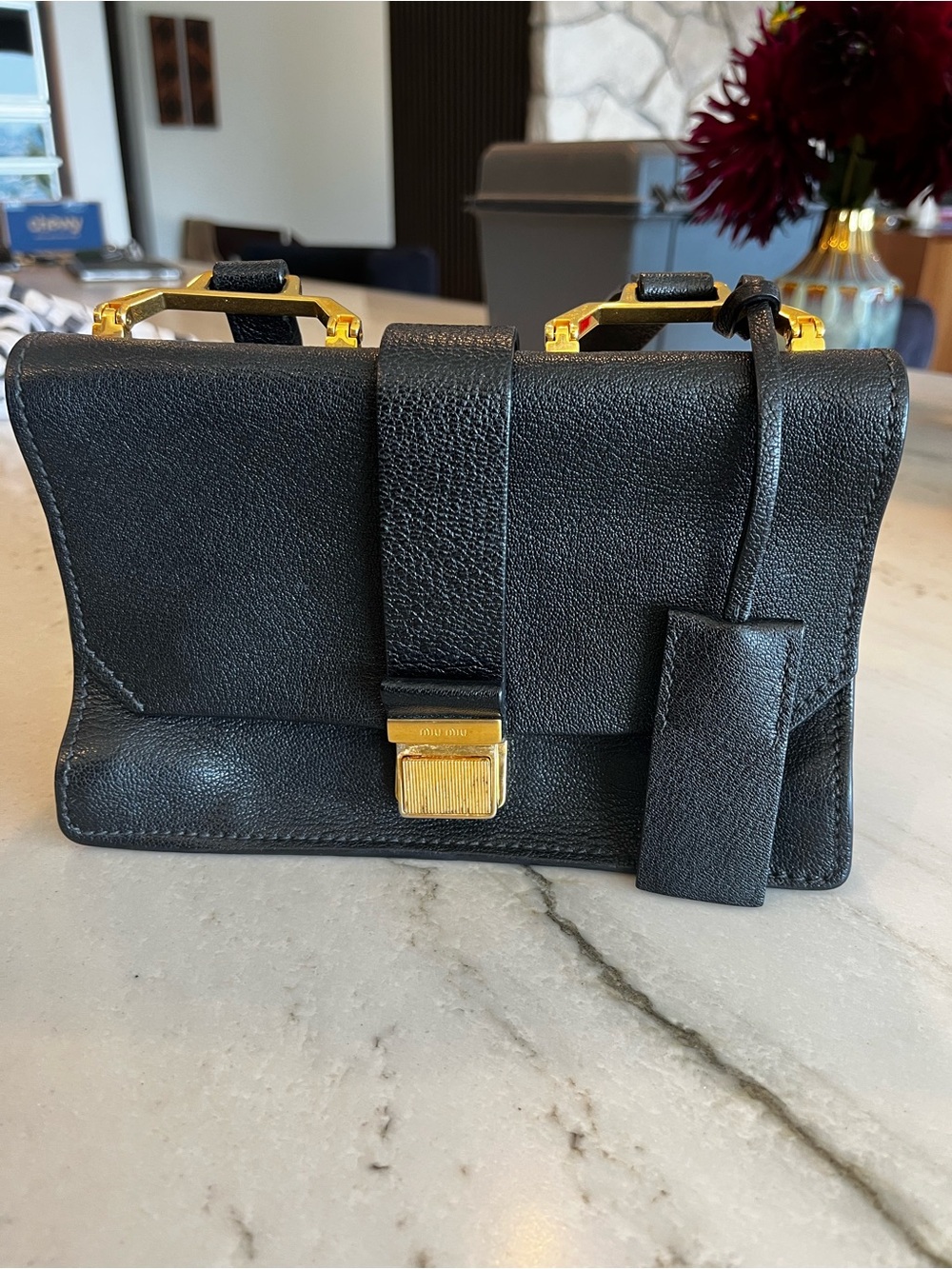 Miu Miu Black Leather Crossbody/Shoulder Bag with Gold Hardware
